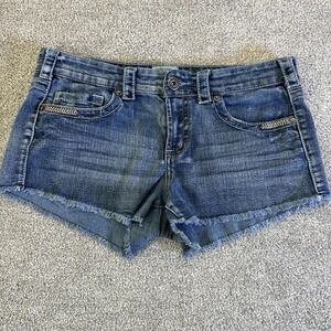 Mudd Dark Wash Denim Shorts Frayed Hem Women's Size 11